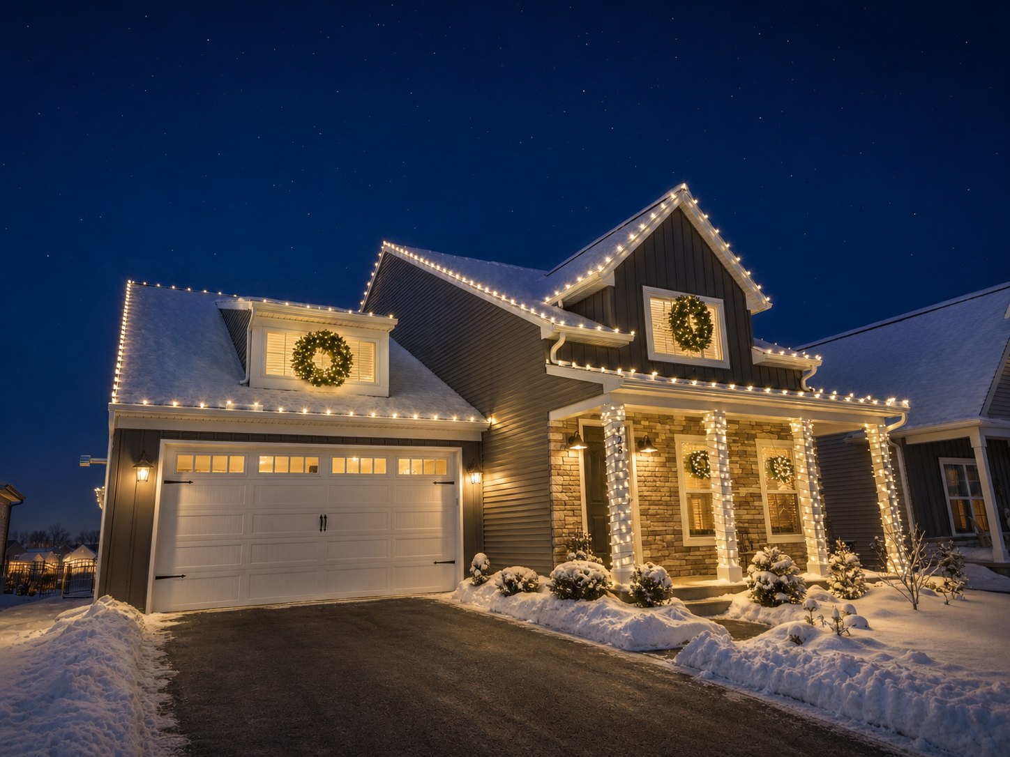 Snowy Roofline & Porch